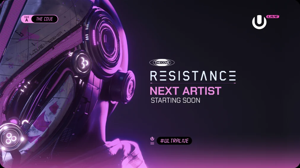 Resistance Next Artist Starting Soon broadcast card for The Cove stage